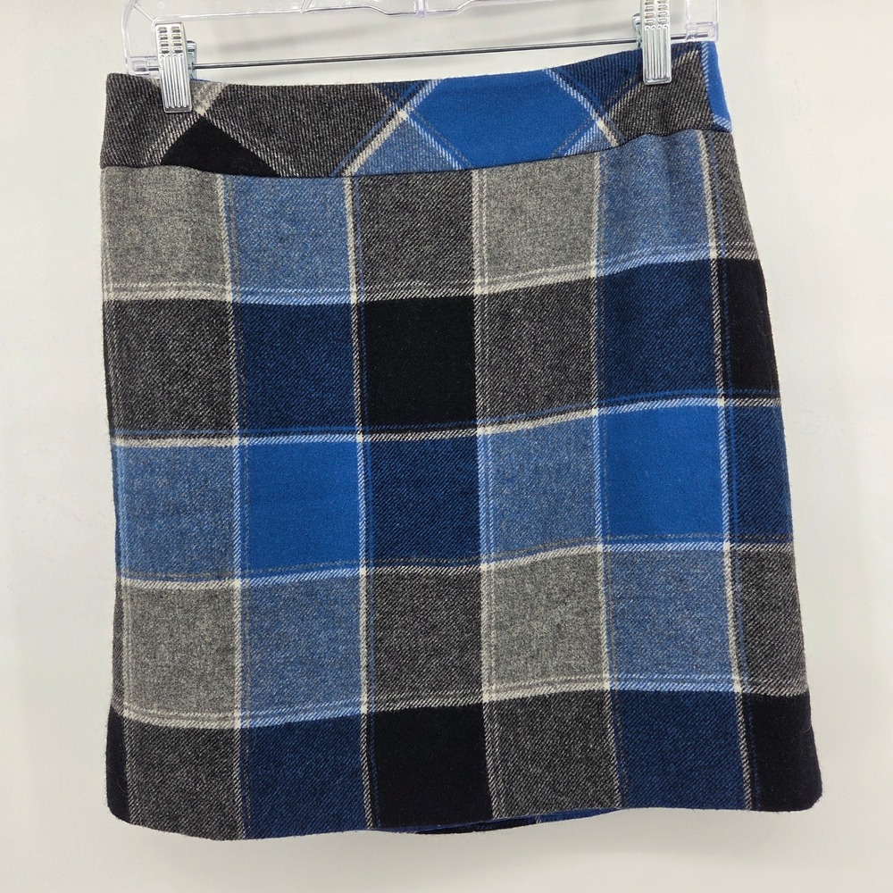Talbots Plaid Mini Skirt 4P Blue Gray Wool Blend Academic‎ Preppy Classic